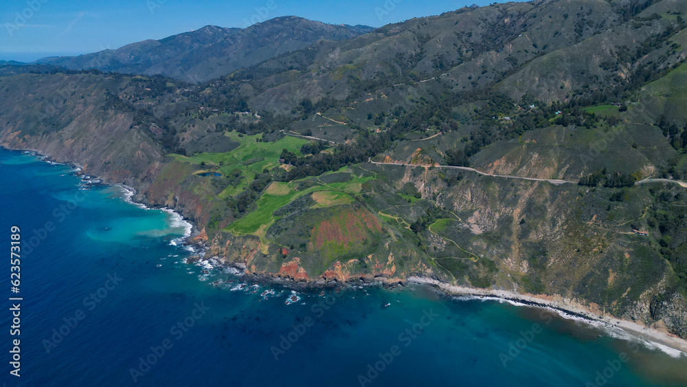 Aerial view of Pacific Highway California Coastline