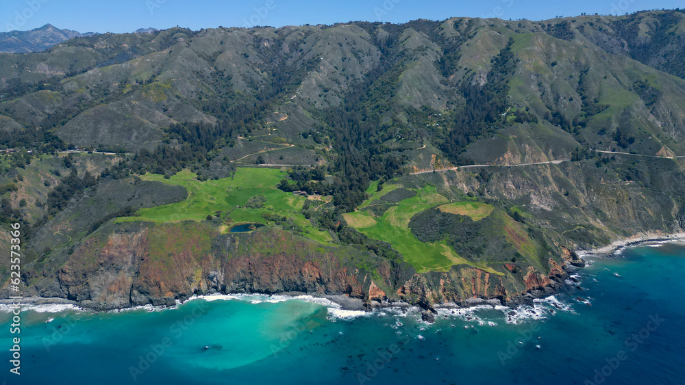 Fototapeta premium Aerial view of Pacific Highway California Coastline