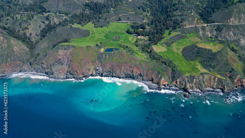 Aerial view of Pacific Highway California Coastline