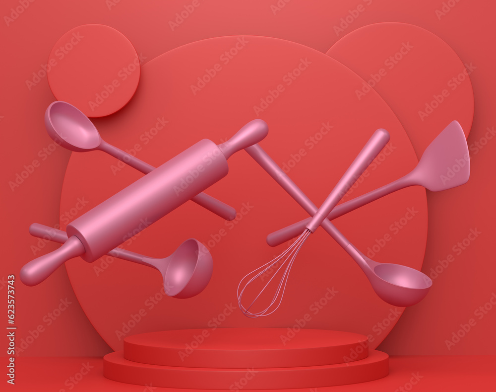 Abstract scene or podium with kitchen utensil on monochrome background Abstract scene or podium with kitchen utensil on monochrome background
