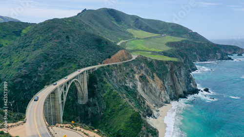 Aerial view of Pacific Highway California Coastline 