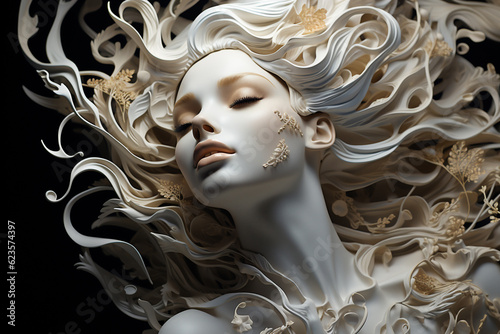 Modern Art Sculpture of beautiful woman, minimalistic photography, composition shot, studio lighting, peaceful atmosphere, modern style, smooth texture, aesthetic. AI Generative