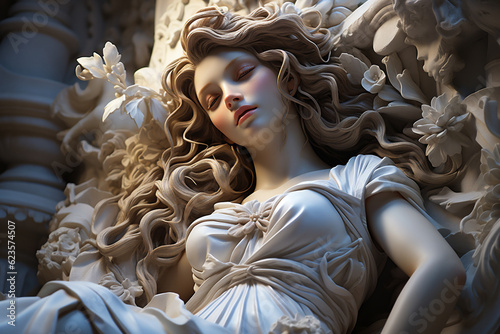 Modern Art Sculpture of beautiful woman, minimalistic photography, composition shot, studio lighting, peaceful atmosphere, modern style, smooth texture, aesthetic. AI Generative