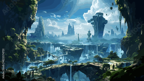 fantasy waterfall in the cave