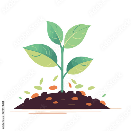 Young plant growing out of the ground. Plant growing from soil.