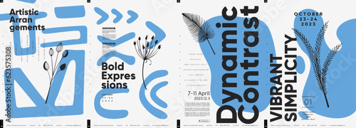 Typographic design and minimalistic background elements. A set of vector elements for designing posters, labels, banners.  Brochure template layout. Modern vector graphics.