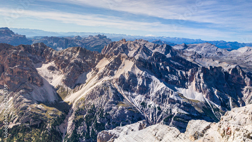 Beautiful panorama of the mountains in the Dolomites. Majestic mountain range in Italy.