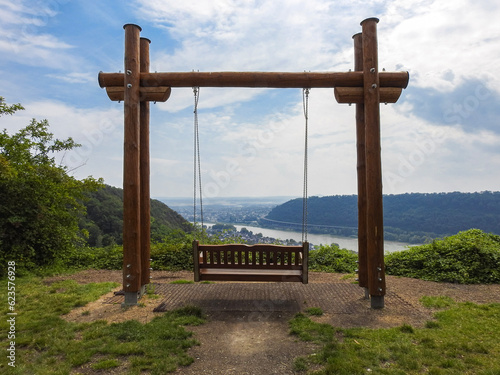 wooden bridge over the river, Weinbergschaukel
