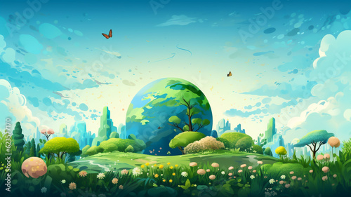 3D earth illustration  green nature environment  concept of ecology and sustainable development goals 