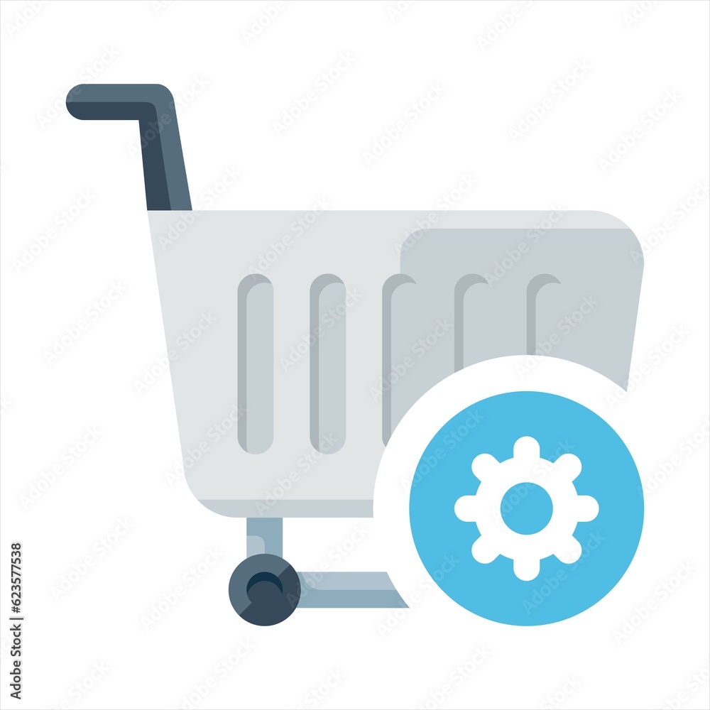 Cart Setting or Management Icon Concept.Shopping cart icon, commerce icon with settings sign. Shopping cart icon and customize, setup, manage, process symbol. Vector illustration Cart Setting or Management Icon Concept.Shopping cart icon, commerce icon with settings sign. Shopping cart icon and customize, setup, manage, process symbol. Vector illustration