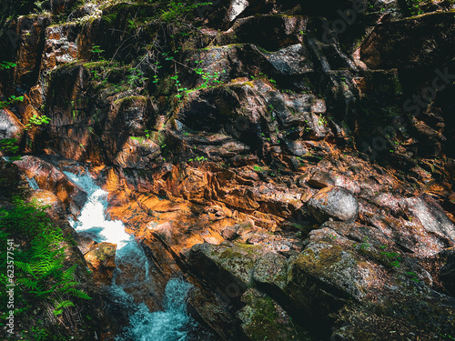 Stream of water at Flume Gorge  New Hampshire  USA.