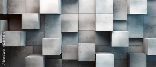 Geometric 3D concrete stone cubes arranged randomly © Jezper