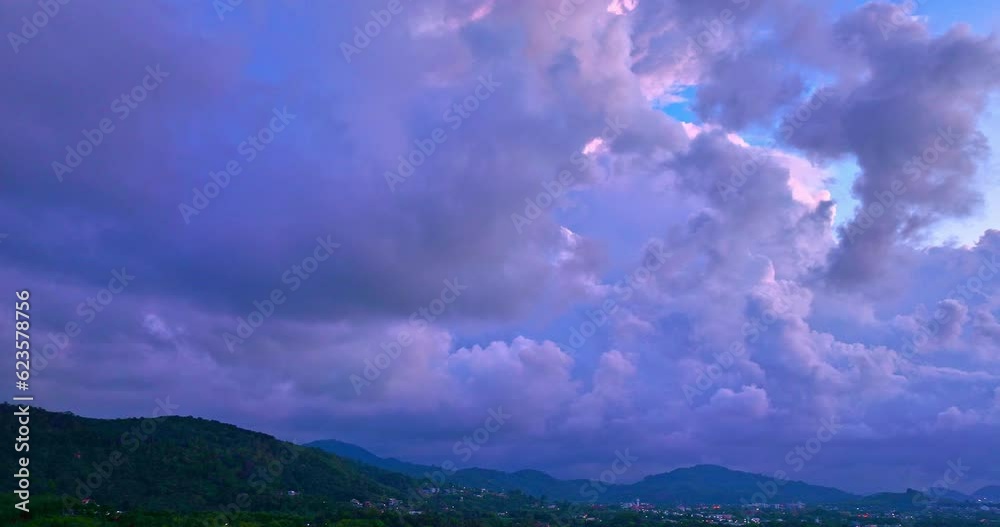 aerial view amazing the colorful clouds shifted shapes in the breeze..Majestic sunset or sunrise landscape Amazing light of nature cloudscape sky and Clouds moving away rolling..nature cloudscape.
