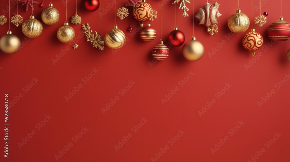 Christmas and new year greeting card or background banner, empty space for copy text, festive design with decorative elements Christmas and new year greeting card or background banner, empty space for copy text, festive design with decorative elements