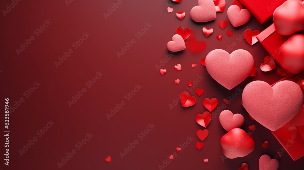 Valentine style background banner or greeting card with empty space for copy text, hearts and love theme