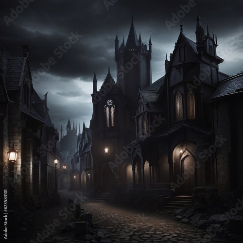 Generative Ai, Background Only, Dark Fantasy, Gothic Town,  © ゴリランスキー