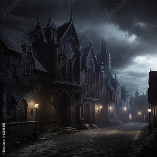 Generative Ai, Background Only, Dark Fantasy, Gothic Town,  © ゴリランスキー