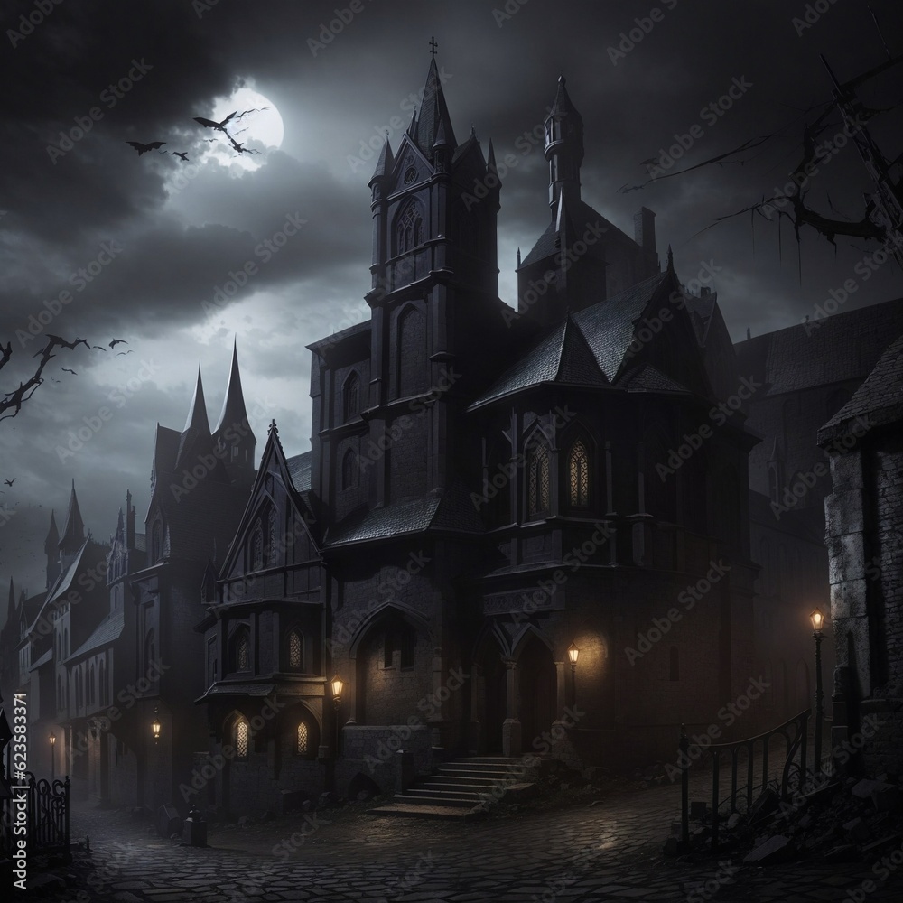 Generative Ai, Background Only, Dark Fantasy, Gothic Town, 