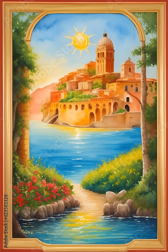 Italy lanscape. AI generated illustration