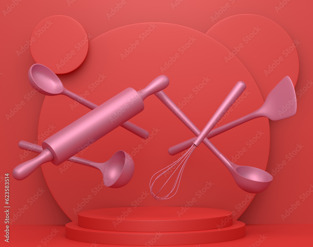 Abstract scene or podium with kitchen utensil on monochrome background Abstract scene or podium with kitchen utensil on monochrome background