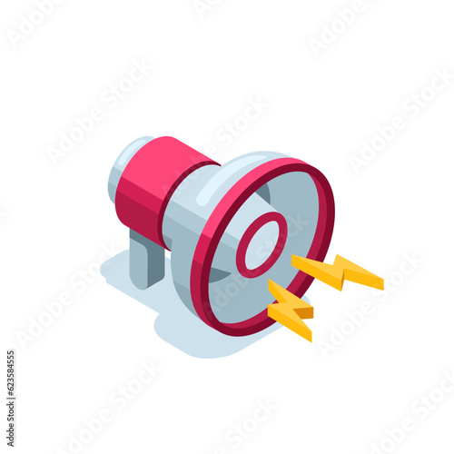 isometric loudspeaker icon in black color on white background, alert or advertisement