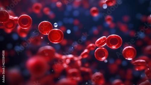 An illustration of red blood cells flowing through a vein in microscopic view