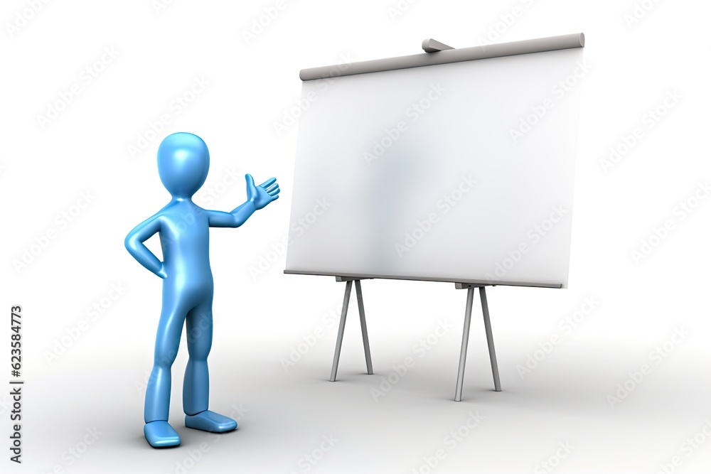 3d person with blank board, customizable presentation icon 3d person with blank board, customizable presentation icon