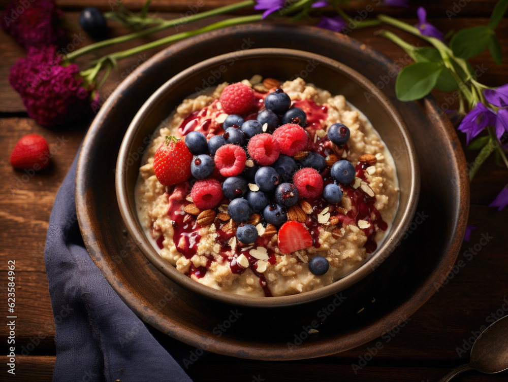 Oatmeal with Berries created with Generative AI technology Oatmeal with Berries created with Generative AI technology