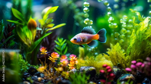 Home aquarium scene with plants and fish.Generative AI