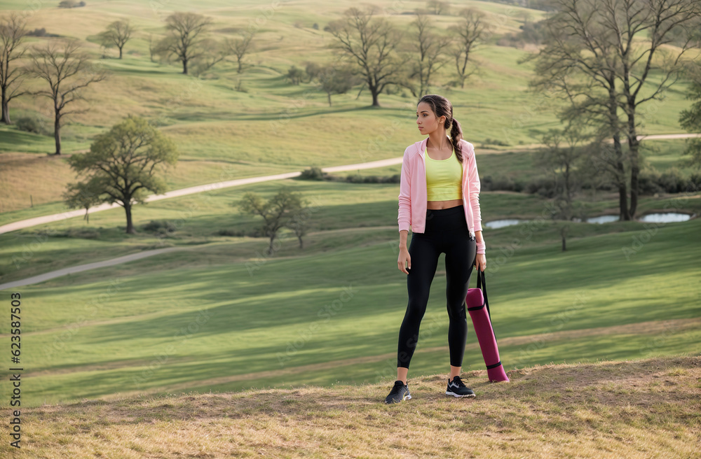 A young slim athletic girl in sportswear with snakeskin prints performs a set of exercises. Fitness and healthy lifestyle, generative ai. A young slim athletic girl in sportswear with snakeskin prints performs a set of exercises. Fitness and healthy lifestyle, generative ai.