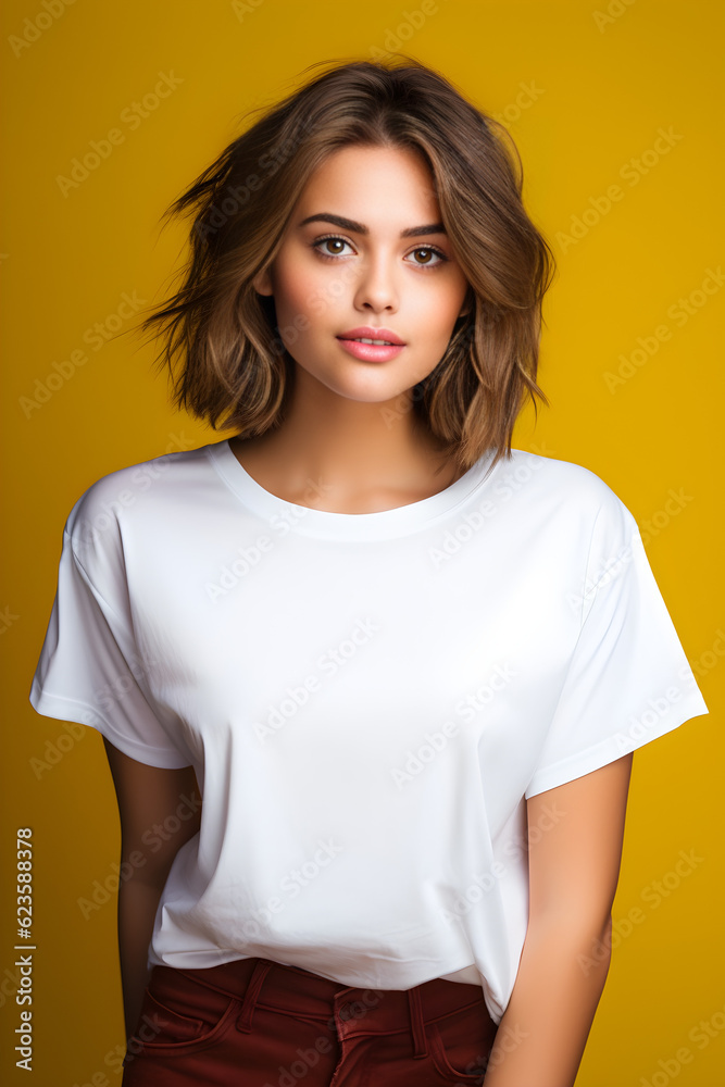 Woman in blank tshirt mock up