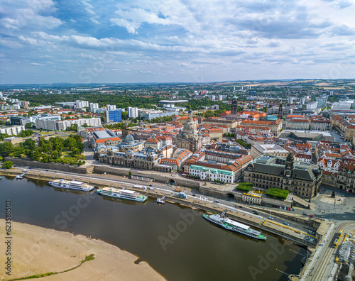 The drone aerial view of old town of Dresden, Germany. Dresden is the capital city of the German state of Saxony and its second most populous city after Leipzig. photo