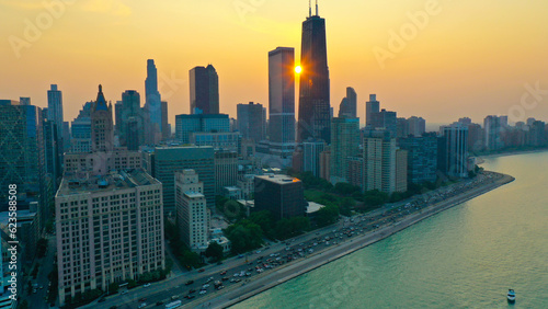 Aerial view of Chicago lakefront and city skyline