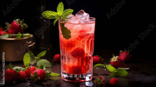 A glass of cold strawberry majito universal colorful new quality technology  image illustration design  generative artificial intelligence