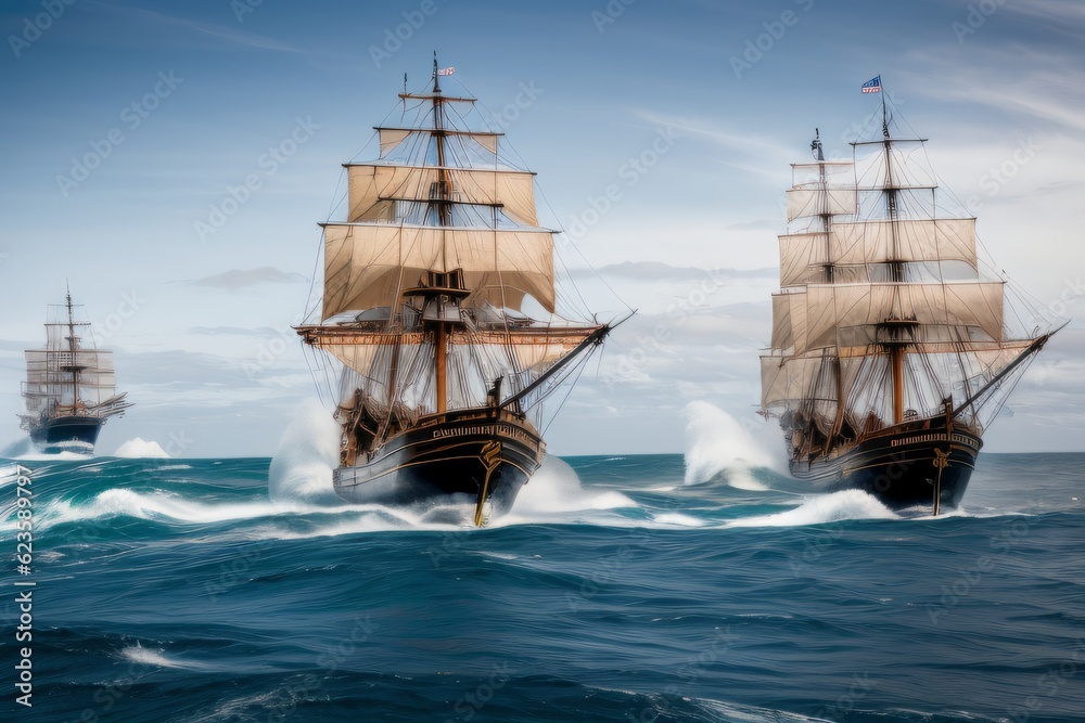 Pirate ships in the ocean