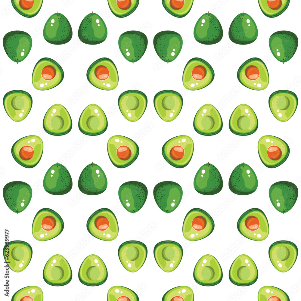 Avocado seamless vector pattern. Trendy childish pattern for decoration design, poster, textile. Simple vector illustration with vegetarian healthy food Avocado seamless vector pattern. Trendy childish pattern for decoration design, poster, textile. Simple vector illustration with vegetarian healthy food