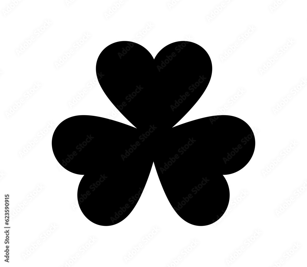 Clover illustration, icon. Vector three leaf clover. Black clower sign, symbol. Grass illustration.