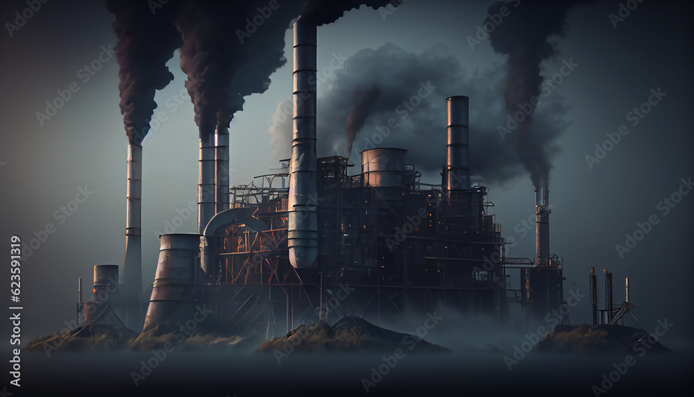 Industrial factories have polluted smokestacks environmental protection concept, created with ai tool 