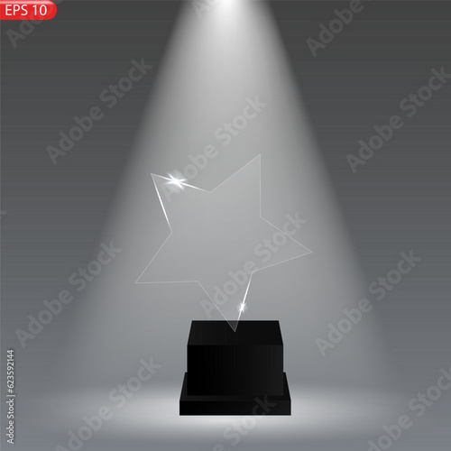 Glass trophy award. Vector award on transparent background EPS10
