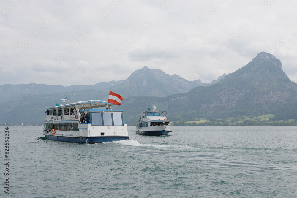 Touristic boat on Wolfgang Lake in  Austria, Europe