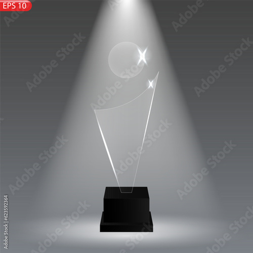 Glass trophy award. Vector award on transparent background EPS10