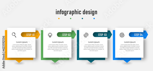 Modern business infographics template. timeline with 4 steps, options. can be used for workflow diagram, info chart, web design. vector illustration. 