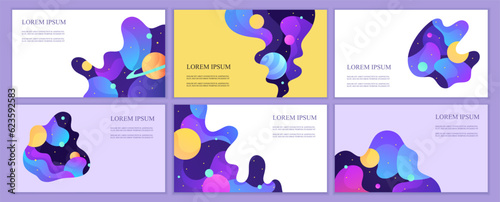 Set of abstract web banners templates. Presentation. Space explore. Children cartoon vector illustration. Science. Horizontal banners. EPS 10	