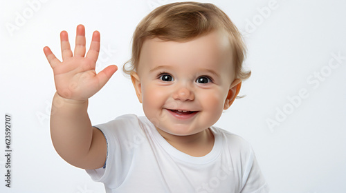 Portrait of a little boy waving