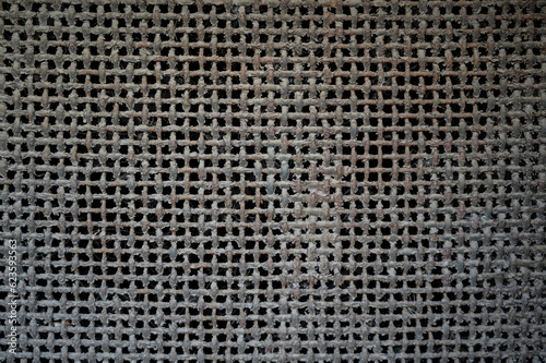 Metal cage texture. Close shot of rusty metal iron bar in abandoned house. Corossion, grime. Pattern. photo