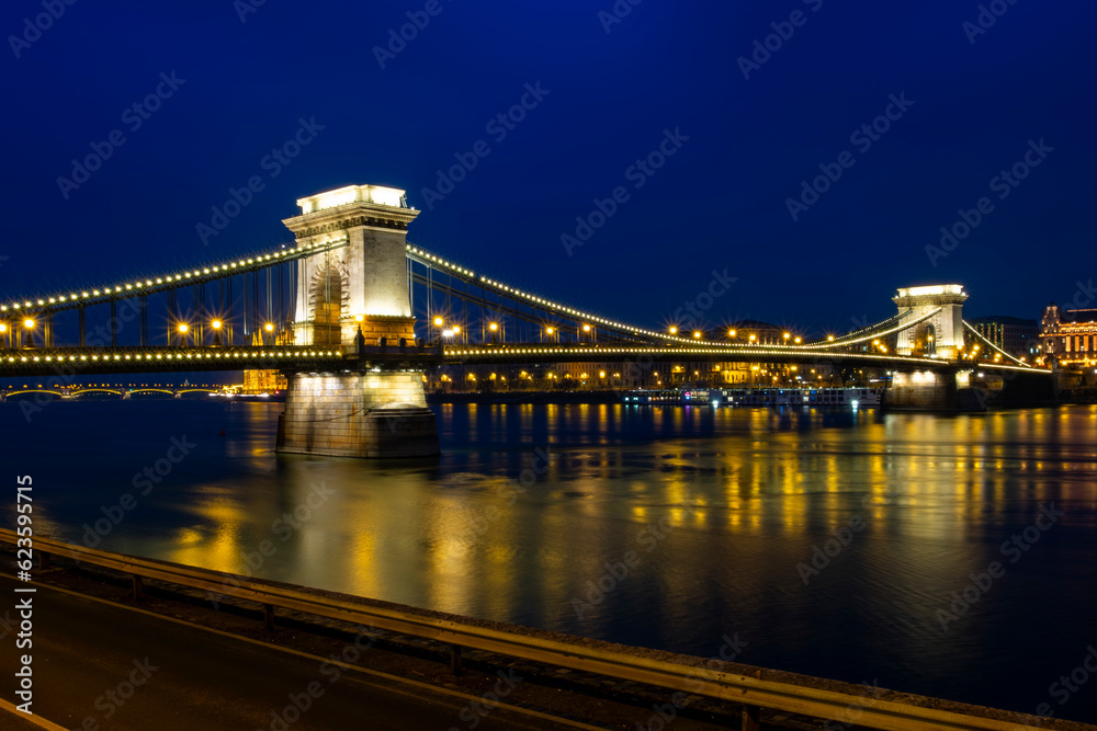 Night landscape of Budapest and the chain bridge