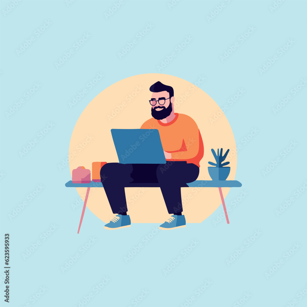 man sitting with laptop on lap working