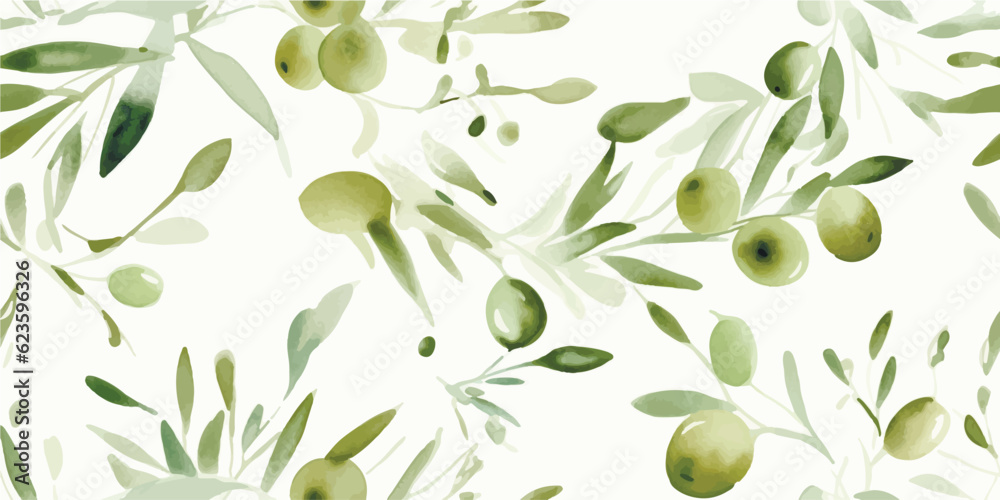 Obraz premium Olive watercolor painting Seamless pattern, Watercolor Seamless pattern background texture pattern. food seamless