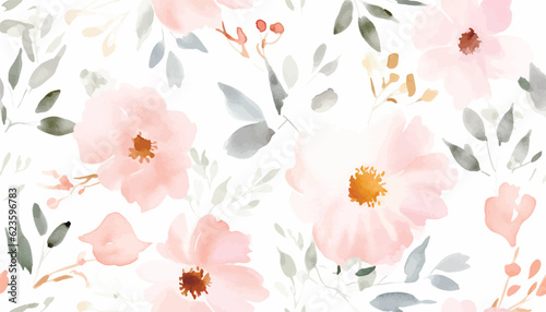 Classic pink rose, white dahlia, peony, ranunculus, eucalyptus, fern, sage blush greenery vector design wedding spring seamless pattern