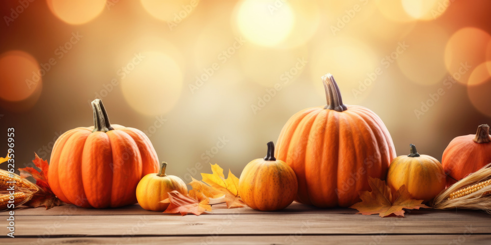 Festive autumn decor from pumpkins, corns and fall leaves. Concept of Thanksgiving day or Halloween
Festive autumn decor from pumpkins, corns and fall leaves. Concept of Thanksgiving day or Halloween